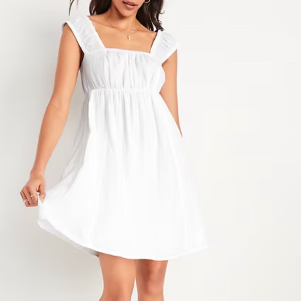 Old Navy Short-Sleeve Cutout Bow Mini Babydoll Swing Dress - white